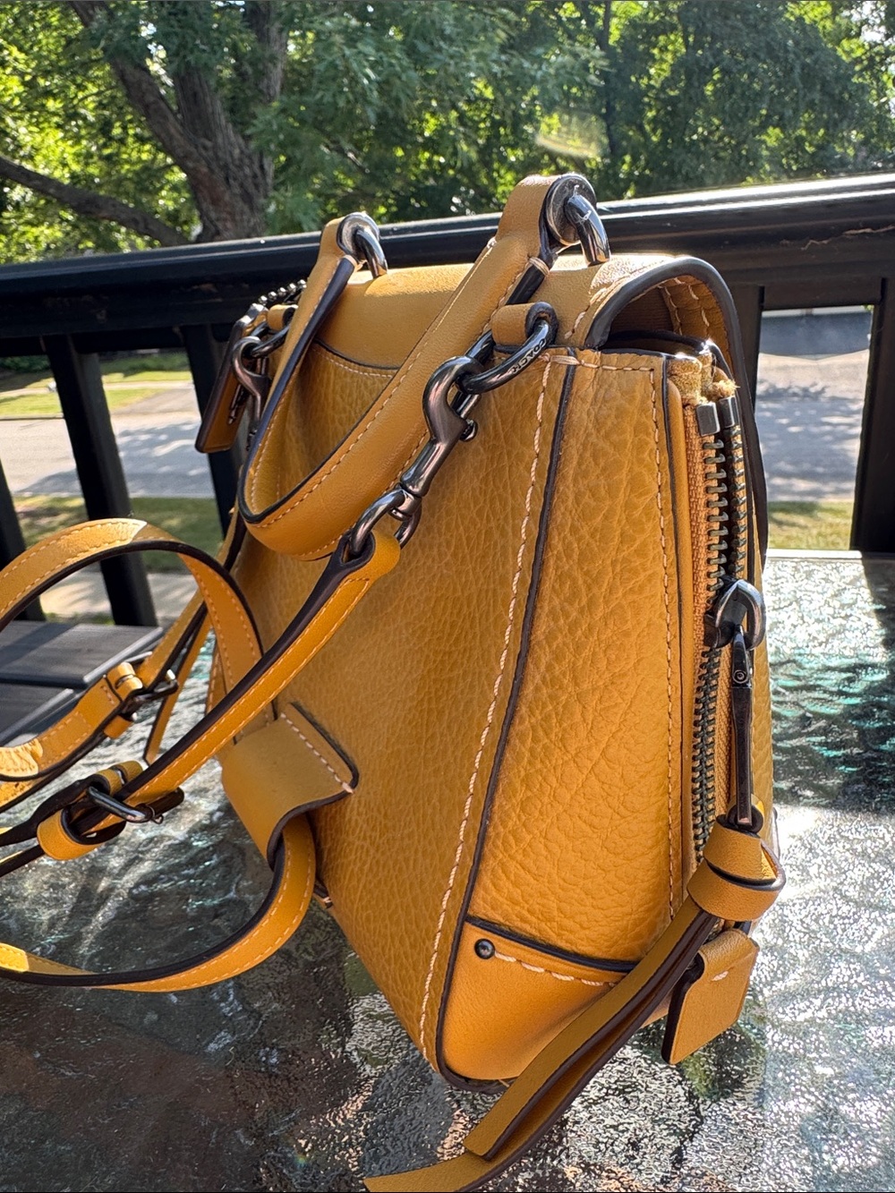 Coach Yellow Mini Leather Top-Handle Backpack - Picture 3 of 16
